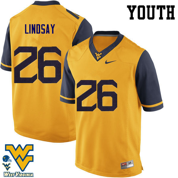 Youth #26 Deamonte Lindsay West Virginia Mountaineers College Football Jerseys-Gold - Click Image to Close